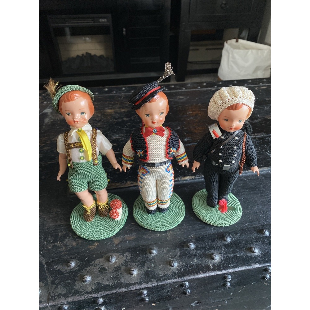 VINTAGE ETHNIC EUROPEAN CELLULOID DOLL  SET CLOTHES HAND WOVEN RARE
